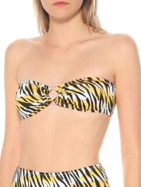 Reina Olga Water Tiger Yellow Zebra Ring Bandeau Bikini Top NWT Italy Size 2 / M